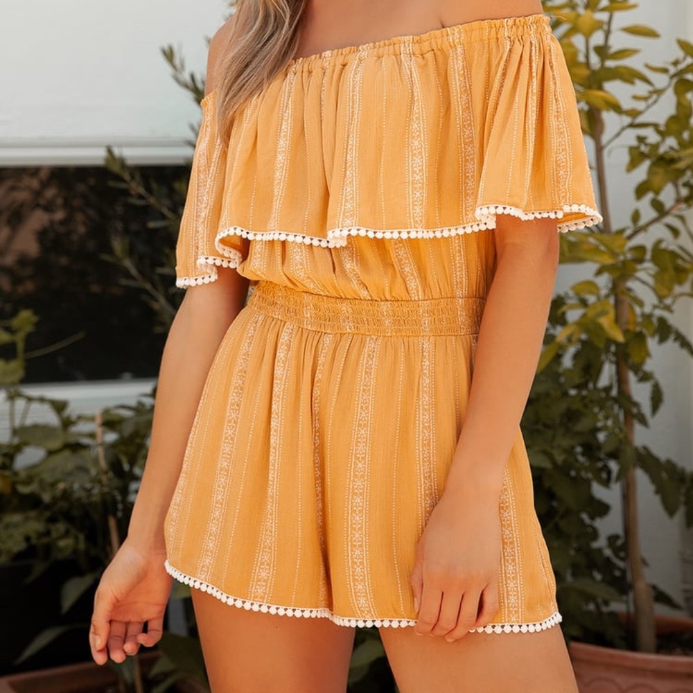 Lulus Yellow Off the Shoulder Romper